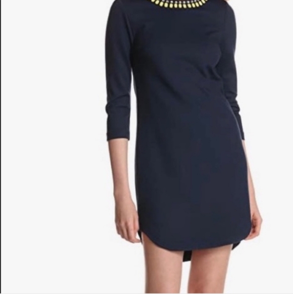 Trina Turk Shift Dress Navy Blue Beaded Neckline 6 Medium - Picture 7 of 7